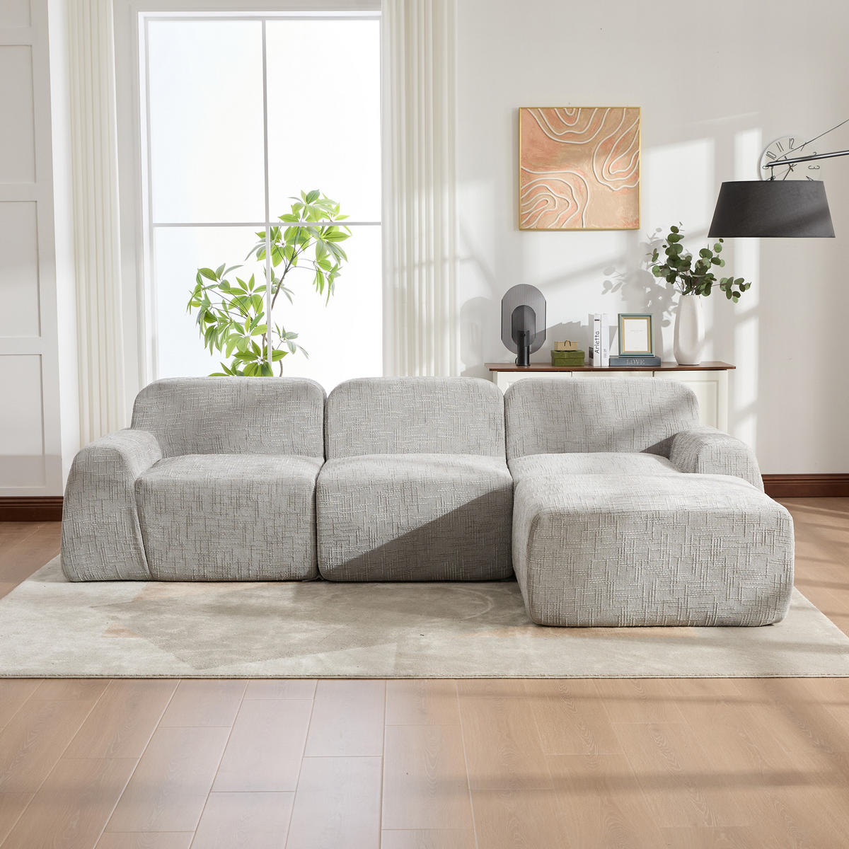 ECKSOFA 269.5/182.5/73 cm Grau mit beweglicher Fußhocker - Grau, Textil (182.5/269.5cm) - Oxeza