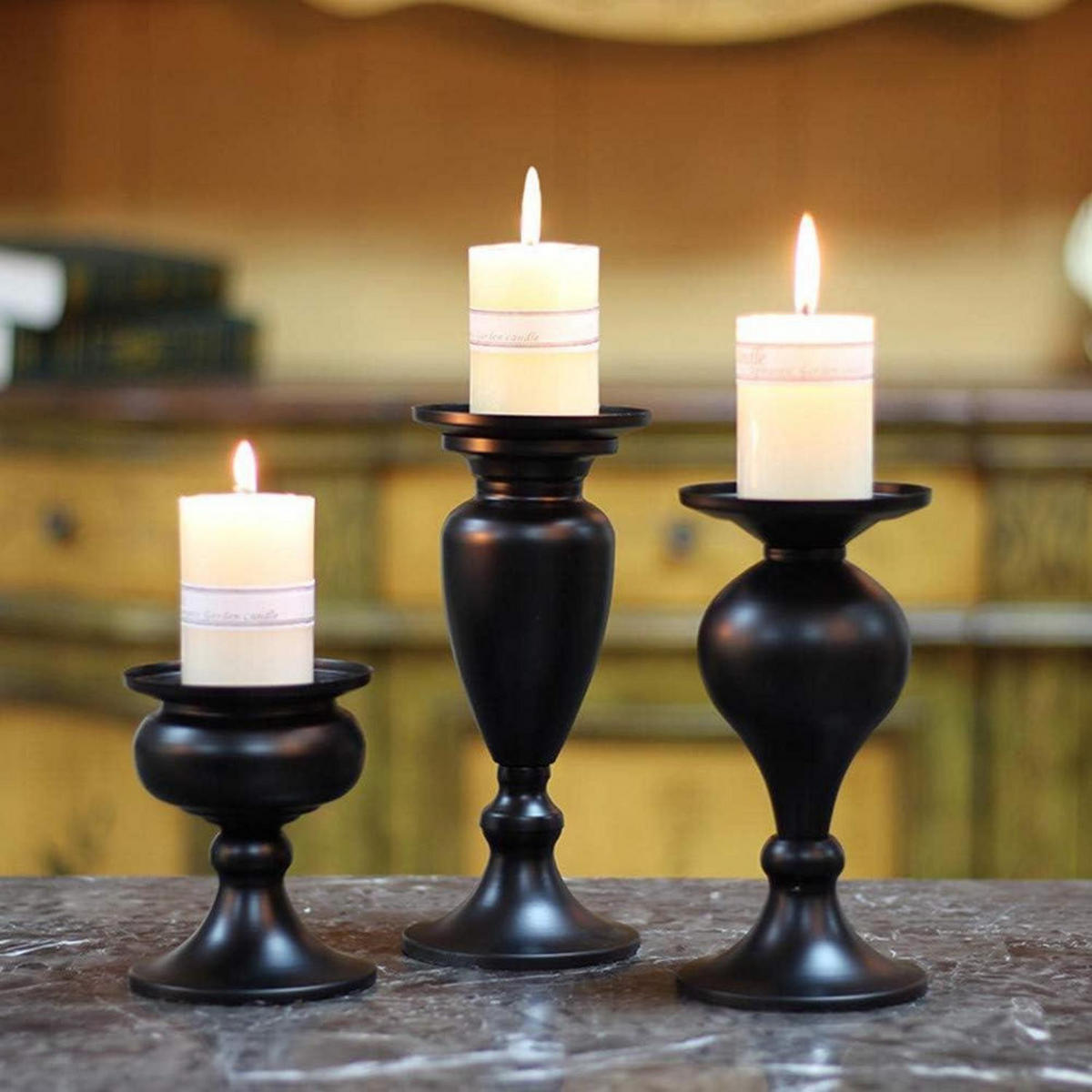 KERZENSTÄNDER 3er Set Schwarz Metall Vintage - Schwarz, Metall (9.3/9.3/19.4cm)