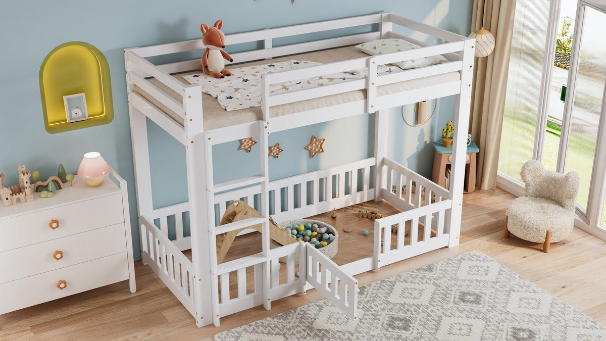 ETAGENBETT 90x200 cm Treppe Tür weiß - Weiß, Holz (90/200cm) - LEBENLANG