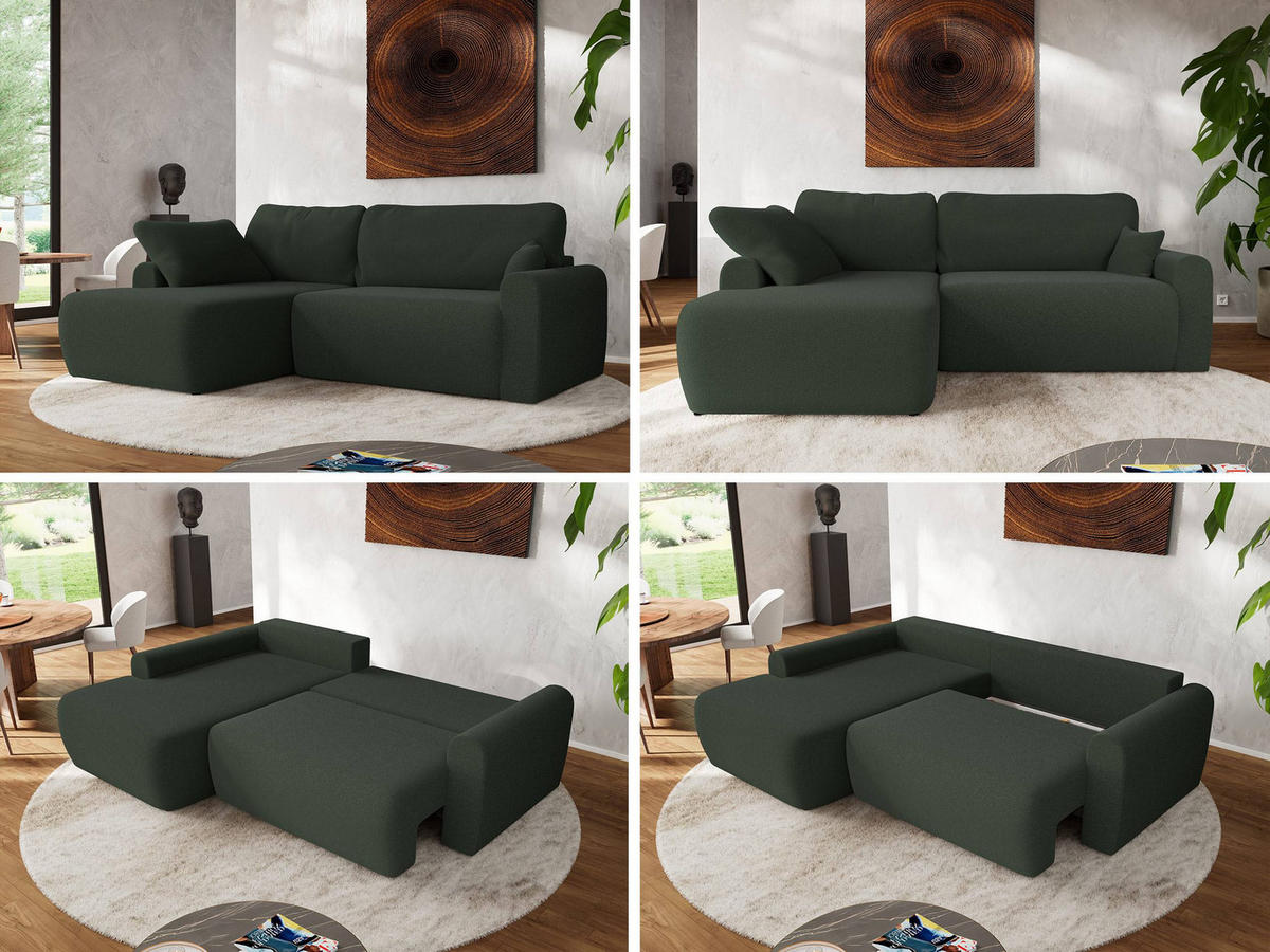 ECKSCHLAFSOFA CUBO L Dunkelgrün Boucle - links - Dunkelgrün/Schwarz, Kunststoff/Textil (273/187cm) - MKS
