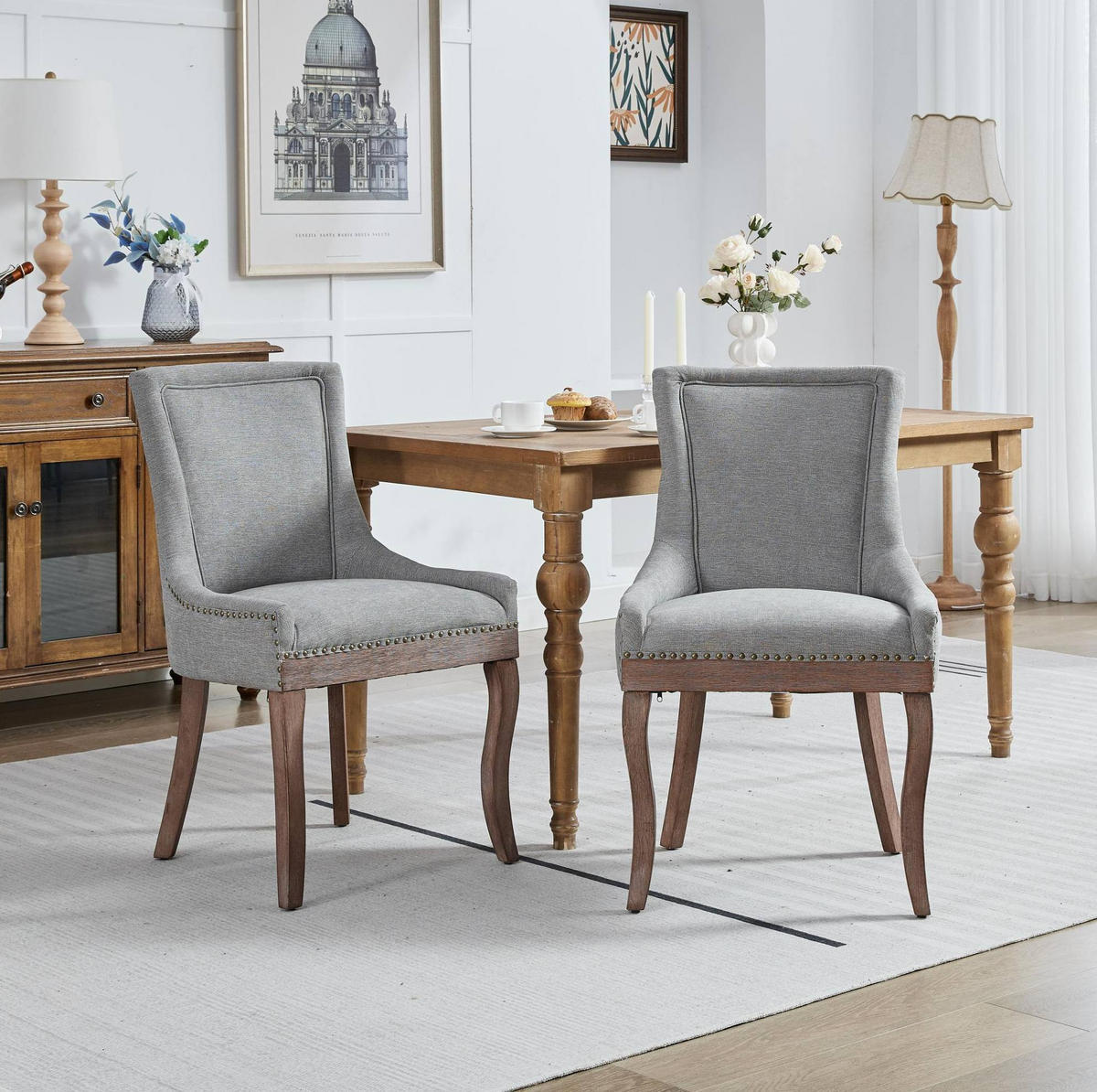 ESSZIMMERSTUHL 2er-Set mit hoher Rückenlehne Chenille Gray - Grau, Holz (55/92.5/61cm) - Meubliv