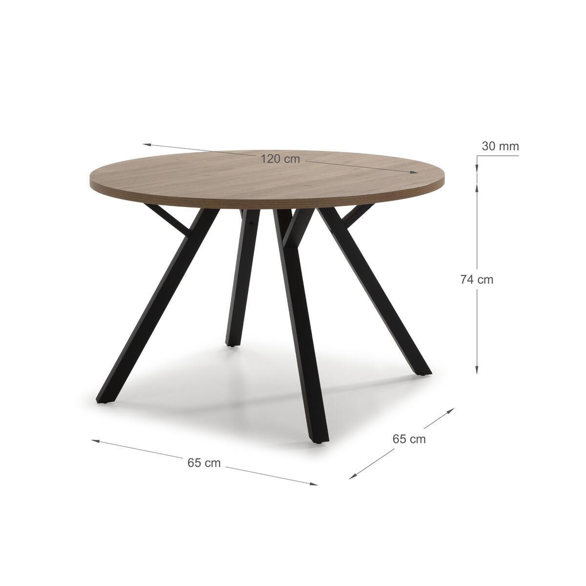 TISCH mit schwarzen Metallbeinen - beni 120/120/77 cm - Braun, Keramik (120/120/77cm) - Calicosy