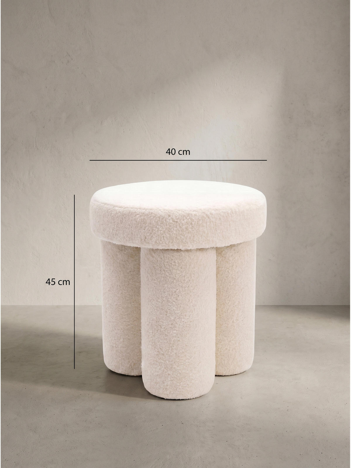 SITZHOCKER AVEN, Teddystoff, mit Textilbezug, Creme, Ø 40 x 45 cm - Beige/Creme, Textil (40/45/40cm) - KADIMA DESIGN