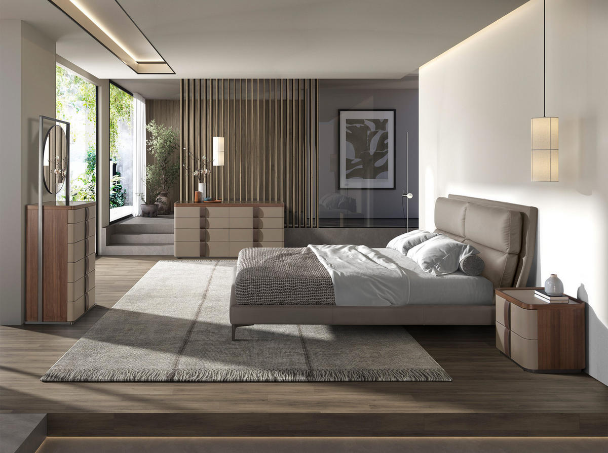 BETT Nerzfarbenes Kunstlederbett 176/240/107 cm - Taupe/Edelstahlfarben, Leder (160/200cm) - ANGEL CERDA