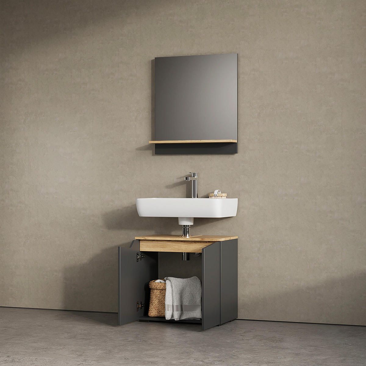 BADMÖBEL-SET Timavo Anthrazit 2 Teile - Anthrazit/Eiche Artisan, Holzwerkstoff (60/57/35cm) - Livinity®