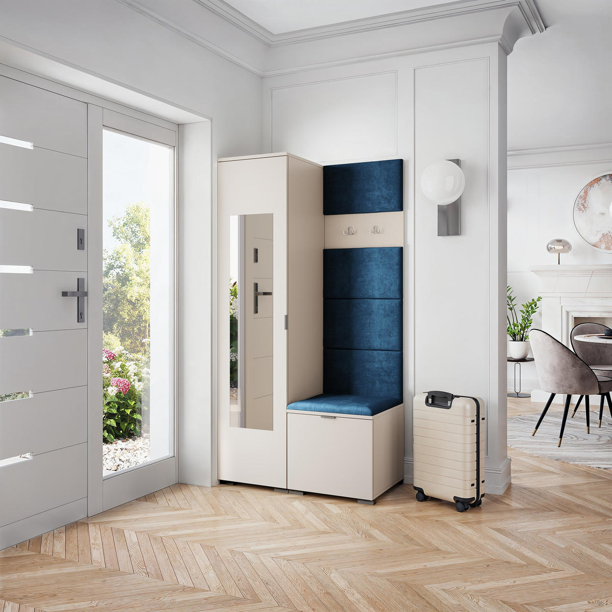 GARDEROBENSCHRANK VIRA 95/181/51 cm Modern Garderobe-Set Kaschmir - Kaschmir/Blau, Holzwerkstoff (95/181/51cm) - MASSENO