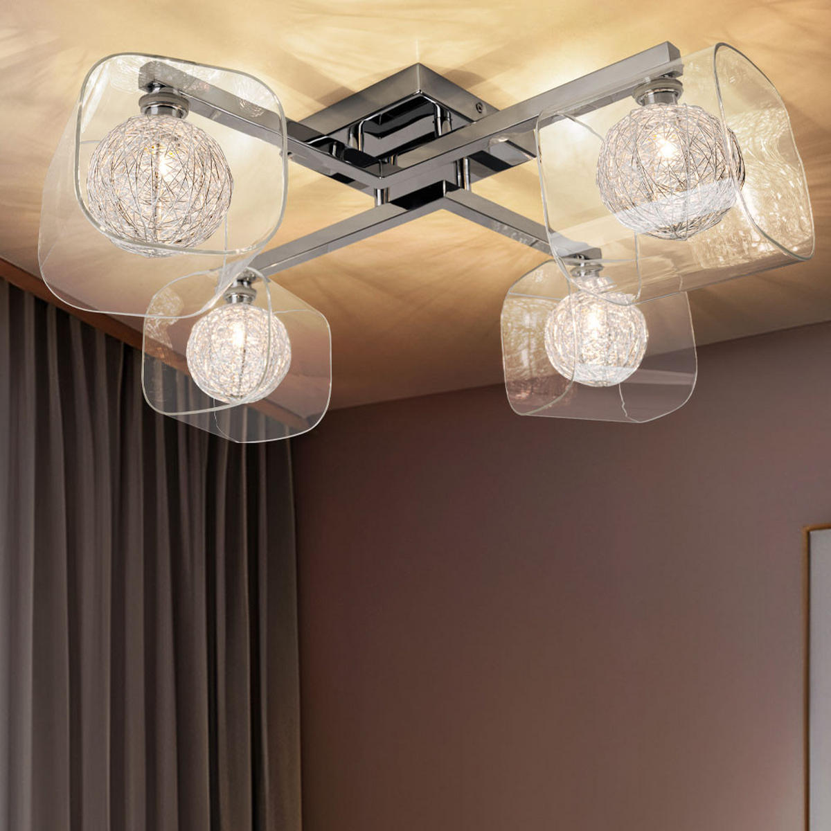 LED DECKENLEUCHTE Florentin Aluminium Silber - Silberfarben, Glas (58/58/18cm) - Brilliant