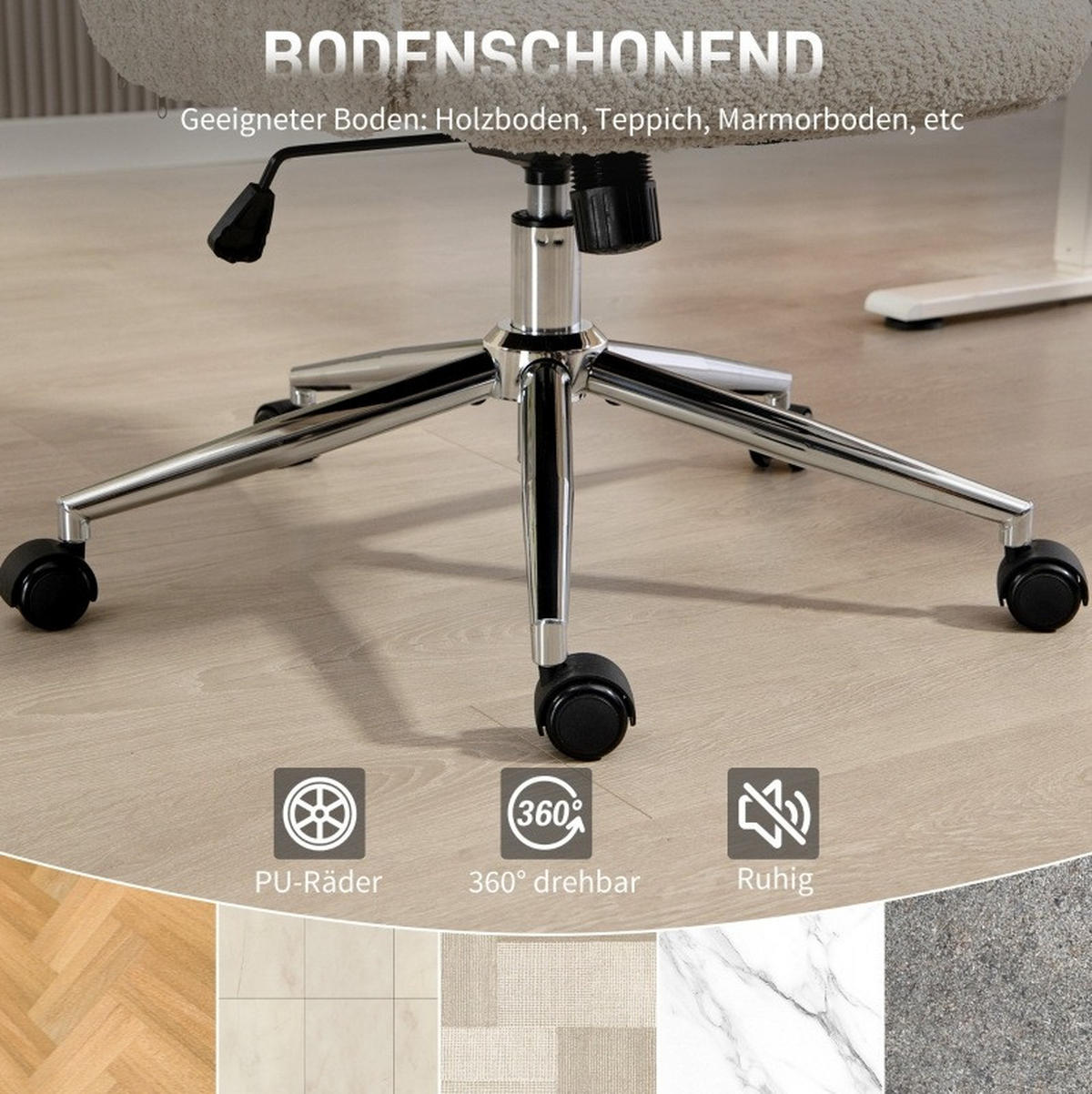 DREHSTUHL 65/75/123 cm hellgrau aus Polyester mit verstellbarer Kopfstütze - Hellgrau, Kunststoff (65/123/75cm) - OKWISH