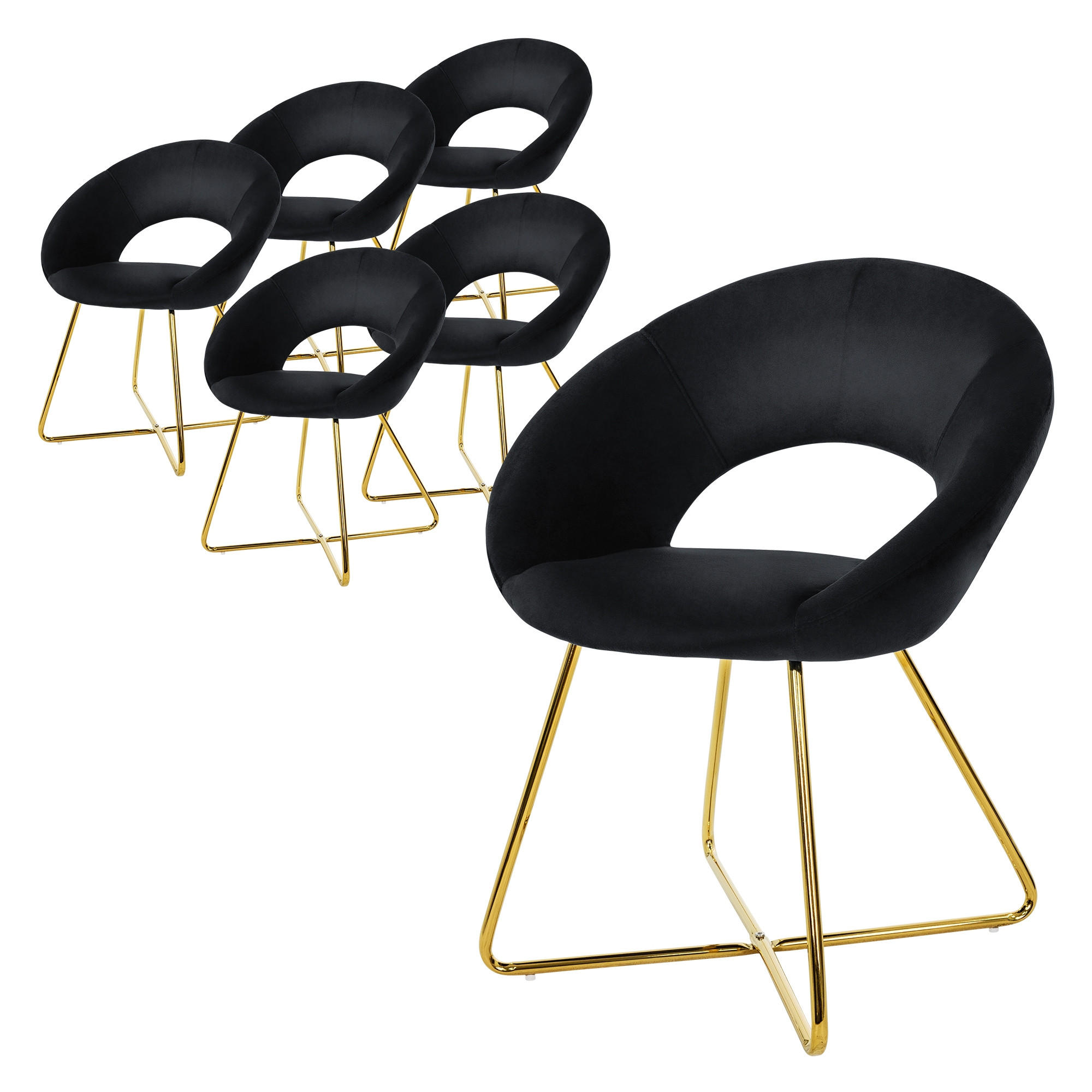 ML-DESIGN JÍDELNÍ ŽIDLE, sada 6 ks, černý samet