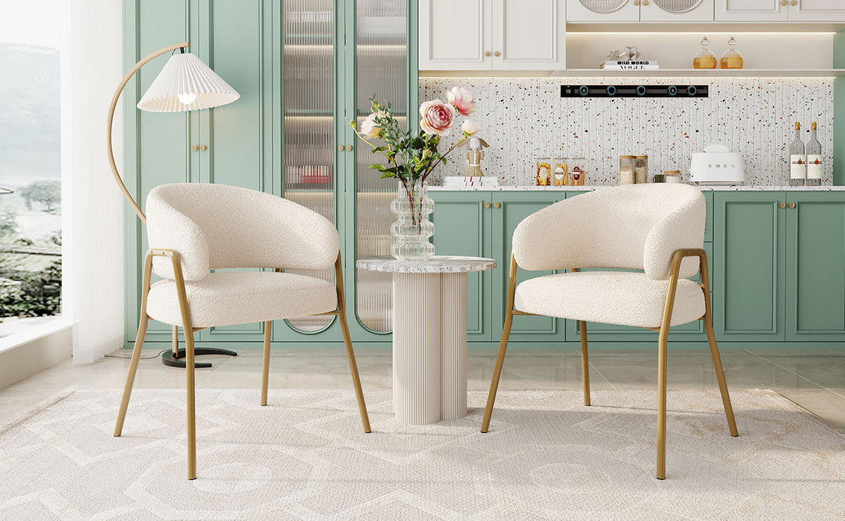 STUHL-SET 2 Stück Lamm Samt Weiß - Weiß, Holzwerkstoff/Textil (48/78/49cm) - Urban Meuble