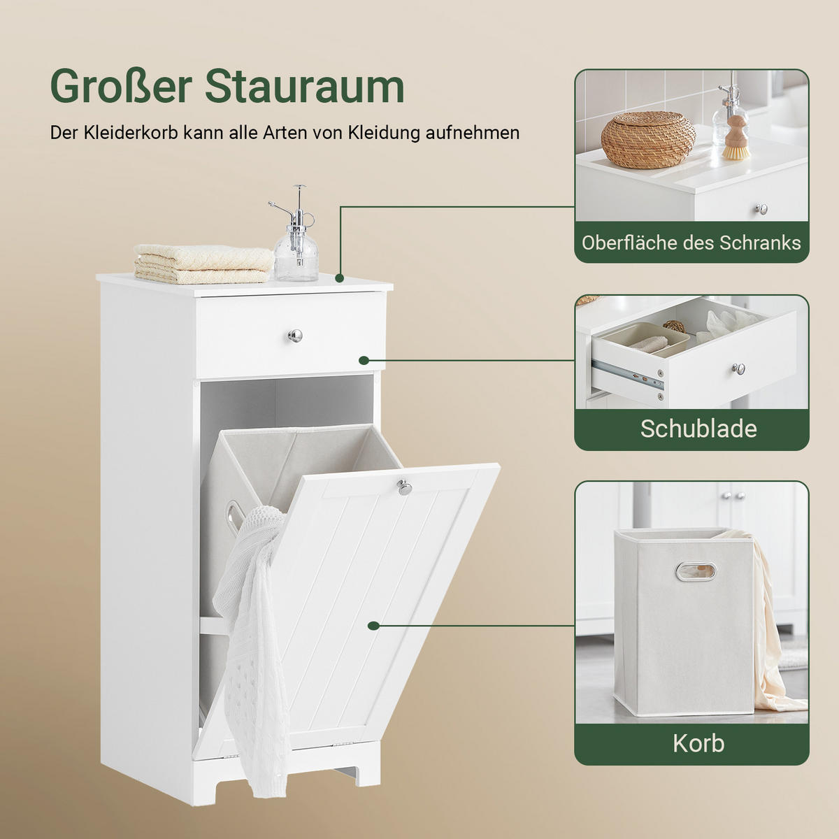 WÄSCHESCHRANK Weiß - Weiß, Holzwerkstoff (40/90/38cm) - SoBuy
