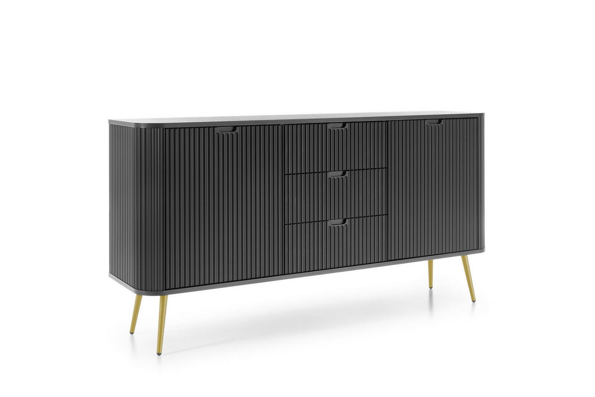 KOMMODE Zova Schwarz, Goldene Beine, Kombikommode - Goldfarben/Schwarz, Holzwerkstoff/Metall (168/87/39cm) - Bettso