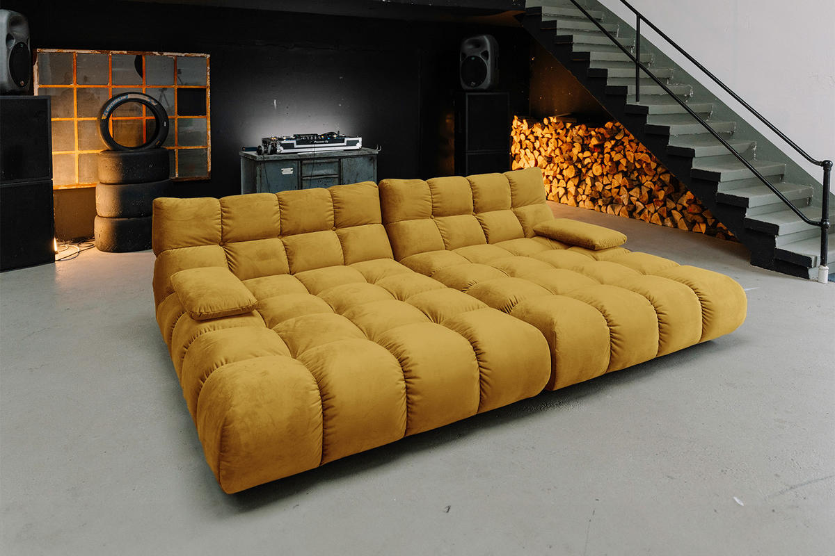 BIG SOFA VIVIEN Gelb Velvet - Currygelb/Gelb, Kunststoff/Textil (296/85/178cm) - KAWOLA
