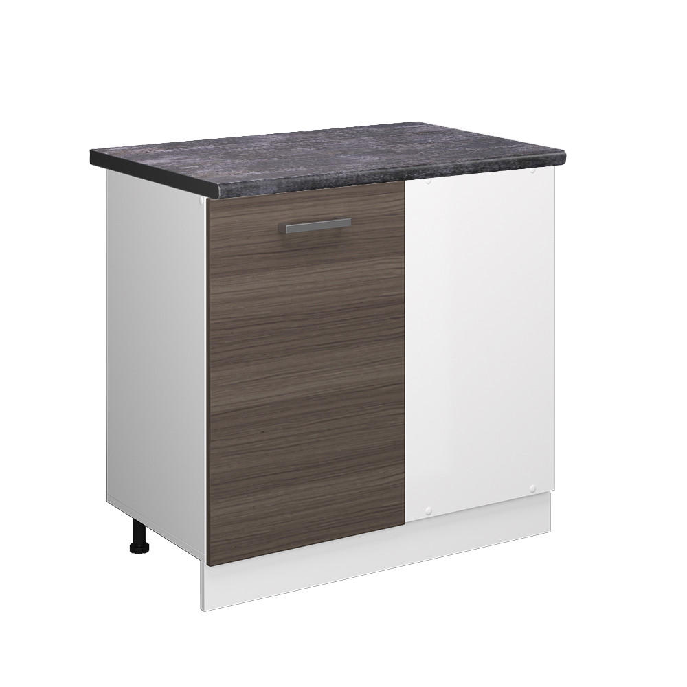 ECKUNTERSCHRANK R-Line Grau 86 cm, AP Anthrazit - Weiß/Braun, Holzwerkstoff (86/81.6/60cm) - Vicco