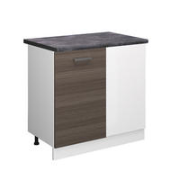 ECKUNTERSCHRANK R-Line Grau 86 cm, AP Anthrazit - Weiß/Braun, Holzwerkstoff (86/81.6/60cm) - Vicco