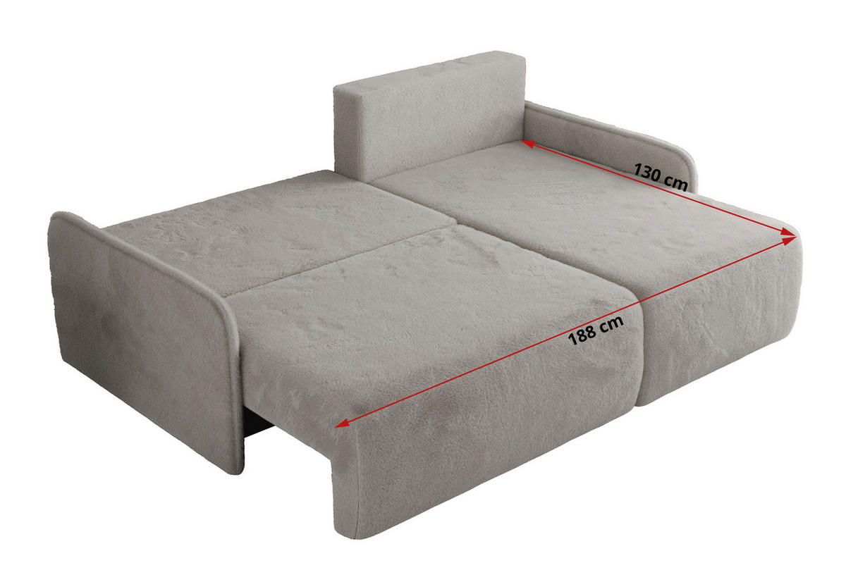 ECKSCHLAFSOFA ARPA L Hellgrau Plüsch - links - Hellgrau/Schwarz, Kunststoff/Textil (198/150cm) - MKS