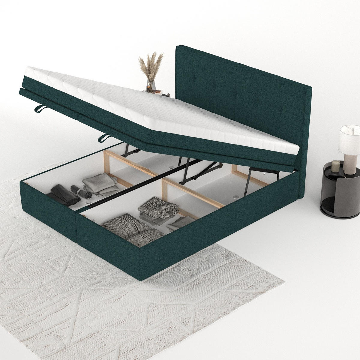 BOXBETT Arivo 200/200 cm Grün im Riva Stoff - Schwarz/Grün, Holz/Holzwerkstoff (200/200cm) - AltaBeds