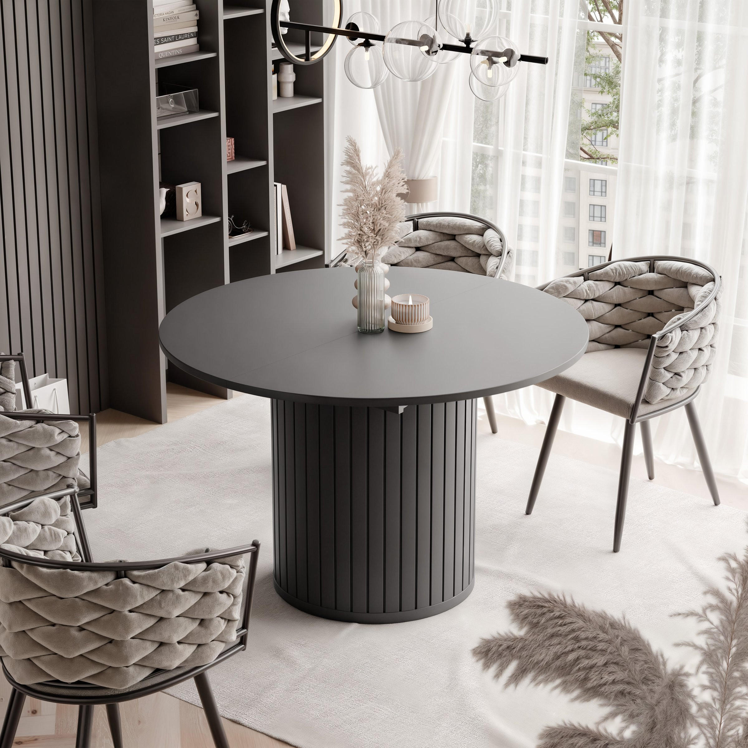 ESSTISCH Ausziehbar, geriffelt 120-160, Schwarz - Schwarz, Holzwerkstoff (120/160/77cm) - Idohome