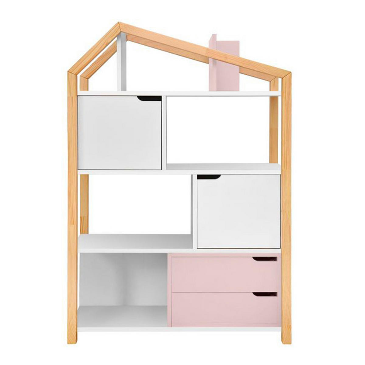 KNIHOVNA Růžová a bílá - bílá, kompozitní dřevo (89/130/31cm) - Petits-meubles