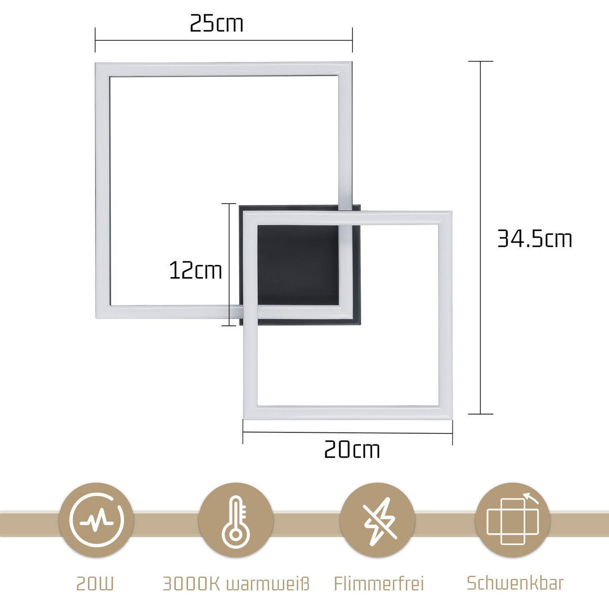 LED-DECKENLEUCHTE Lounder 34.5/34.5/6.7cm - Schwarz, Kunststoff (34.5/34.5/6.7cm) - Nettlife