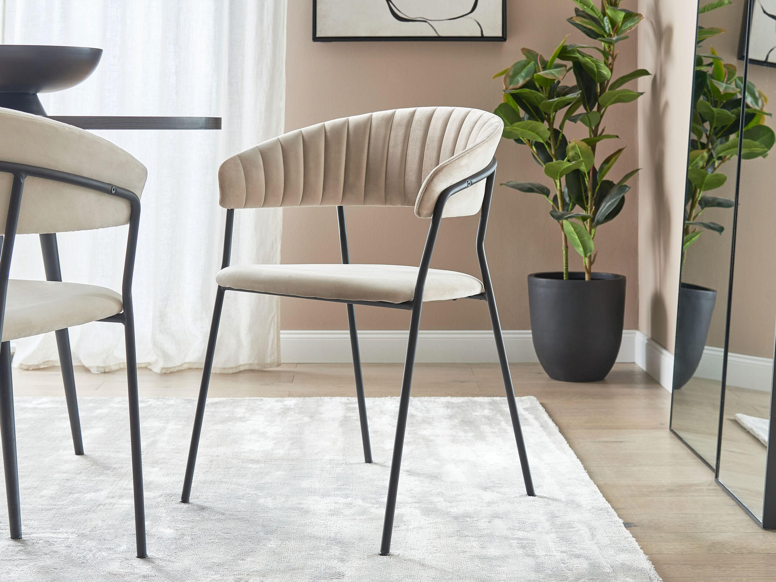 ESSZIMMERSTUHL 2er-Set Samtstoff Beige Mariposa - Beige, Textil/Metall (55/78/55cm) - Beliani