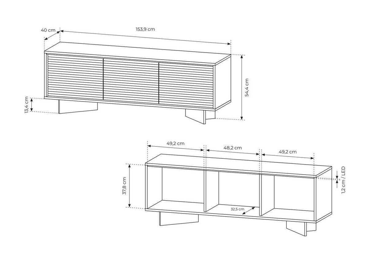 TV-SCHRANK 154 cm Spirit, LED, 3 Türen, Cappuccino - Eichefarben/Cappuccino, Holz (154/54/40cm) - Emporius
