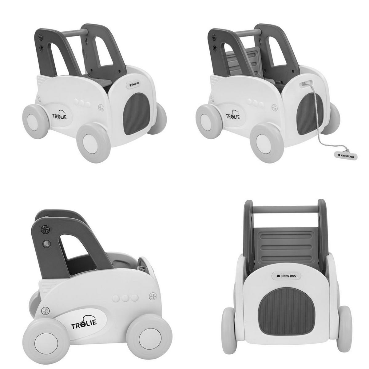 LAUFLERNHILFE 4 in 1 Trolie grau Ziehspielzeug, Rutscher, Aufbewahrungsbox - Silberfarben, Kunststoff (45/51/53cm) - Kikka boo