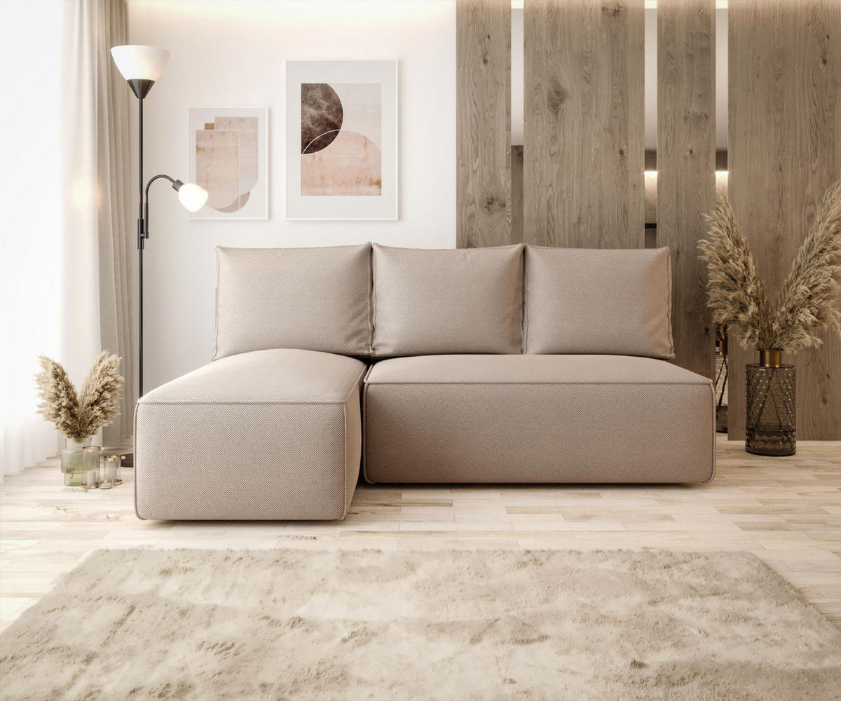 ECKSOFA mit Schlaffunktion SAVIO MINI Curio 15 Links - Beige, Textil (200/140cm) - Bedante