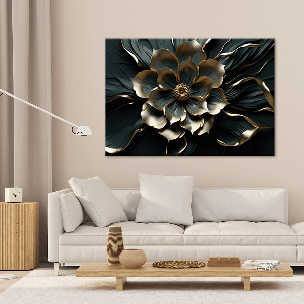 WANDBILD 3d goldene glamouröse blume - Schwarz, Textil (60/40cm) - Feeby