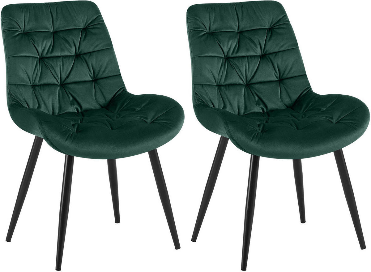STUHL 2er Set Samt Grün - Schwarz/Grün, Textil/Metall (56/85/63cm) - CLP