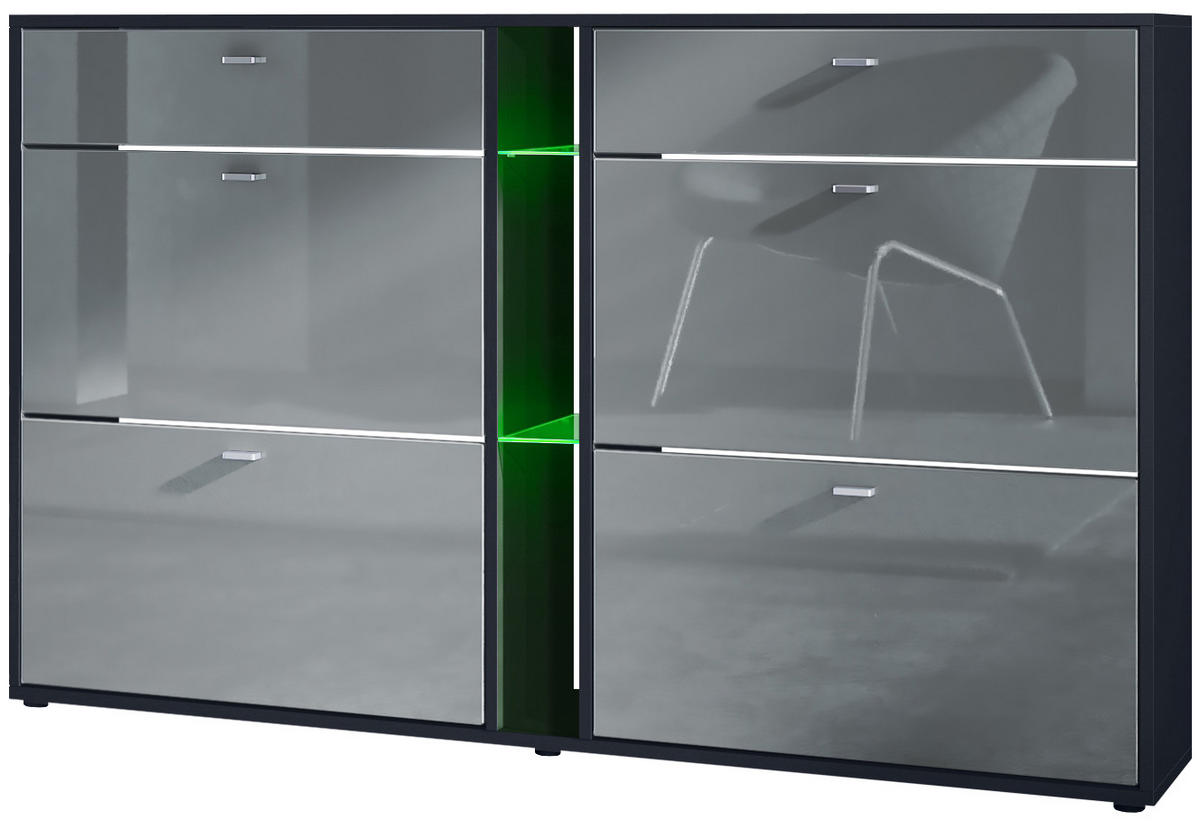 SCHUHSCHRANK Today Fronten in Grau Hochglanz - Grau, Holzwerkstoff (155.5/95/28cm) - Vladon