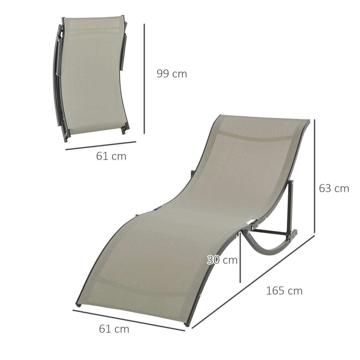 SONNENLIEGE Set mit 2 klappbaren 61 x 165 x 63 cm - Schwarz, Metall (165/63/61cm) - Vallsero