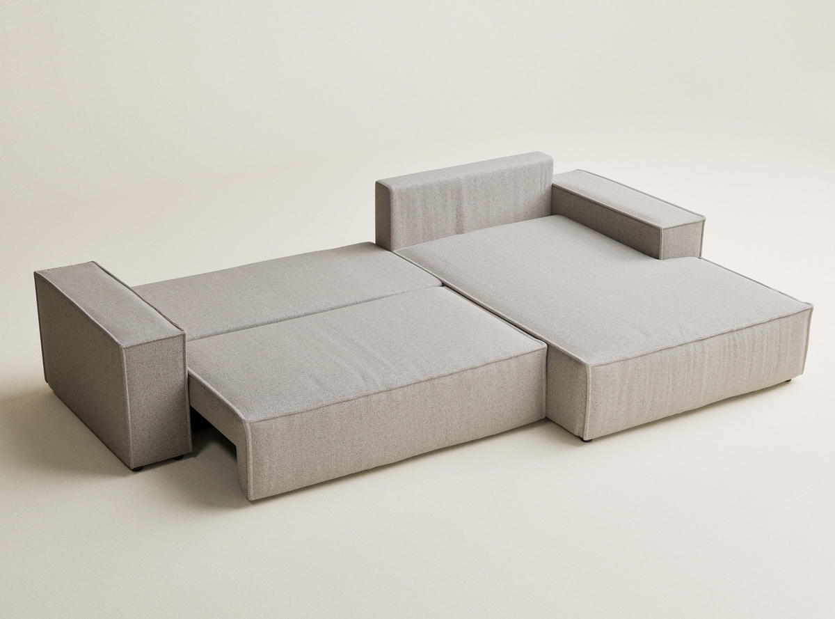 ECKSOFA MIT SCHLAFFUNKTION Maze Seidengrau Webstoff - Greige/Schwarz, Holz/Holzwerkstoff (294/185cm) - Maison de Reve