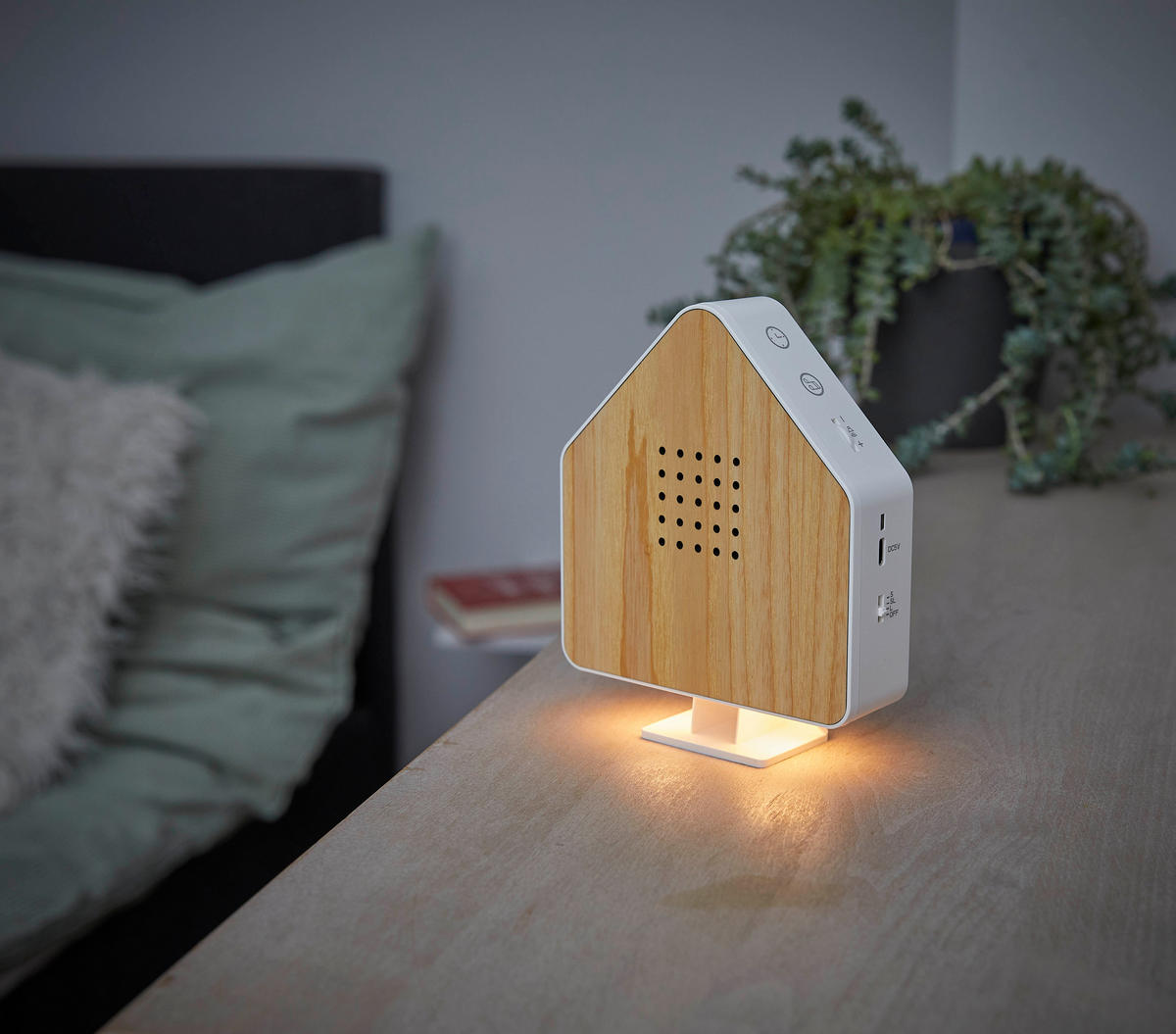 NATURGERÄUSCHEBOX - Echtholz mit Bewegungsmelder und LED-Beleuchtung für entspannende Klänge, 1er-Set - Weiß, Holz (4.1/13/15.8cm) - Northpoint