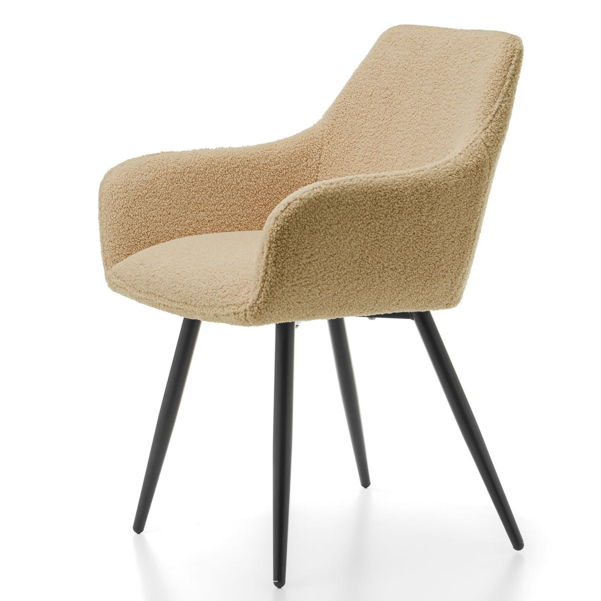 STUHL BOUCLE gepolsterter - beige - Boucle TEDDY - Beige/Schwarz, Metall (58/87/61cm) - NEW HOME