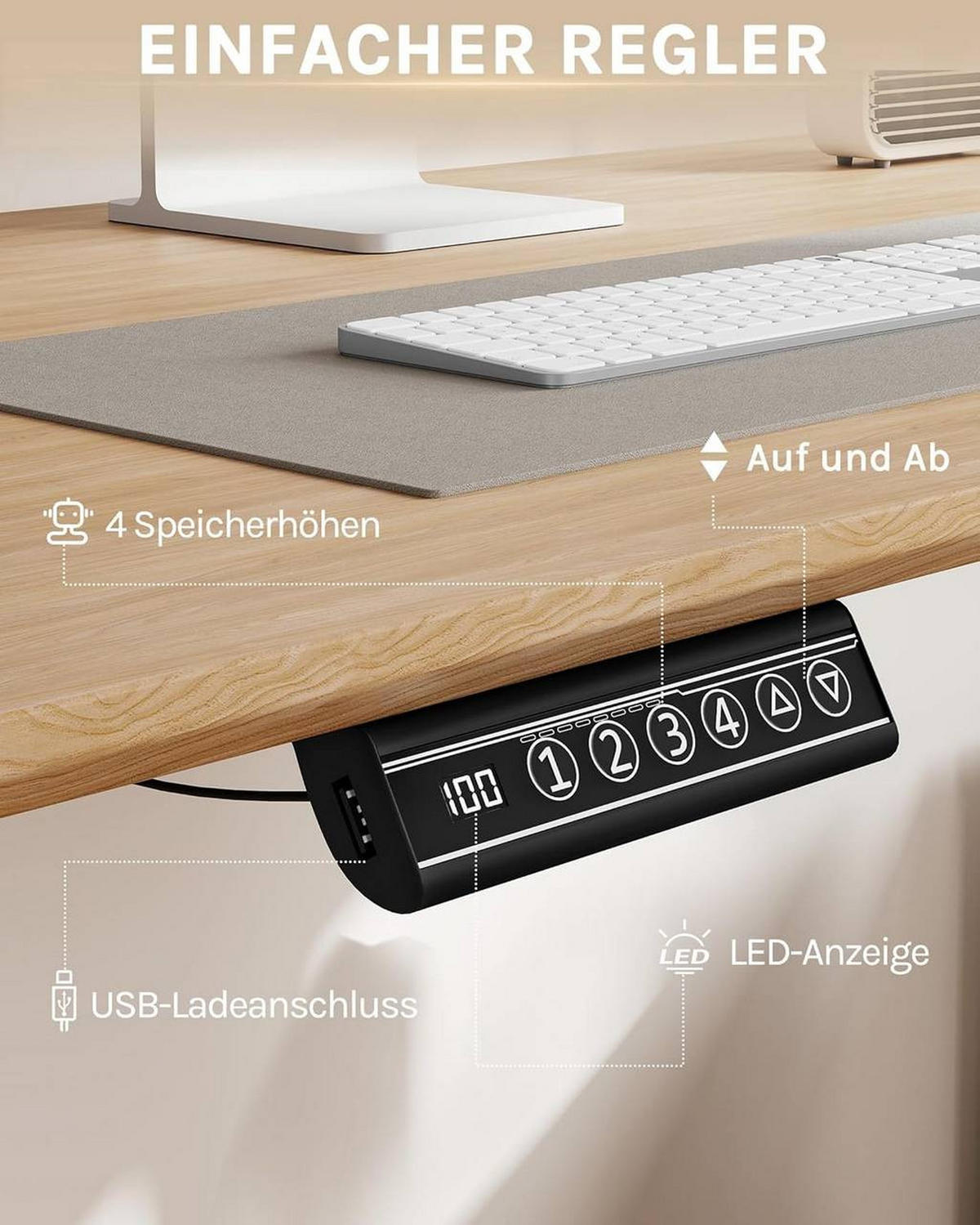 TISCHGESTELL elektrisch, verstellbar, Weiß - Weiß, Metall (55.5/90/72cm) - Woltu