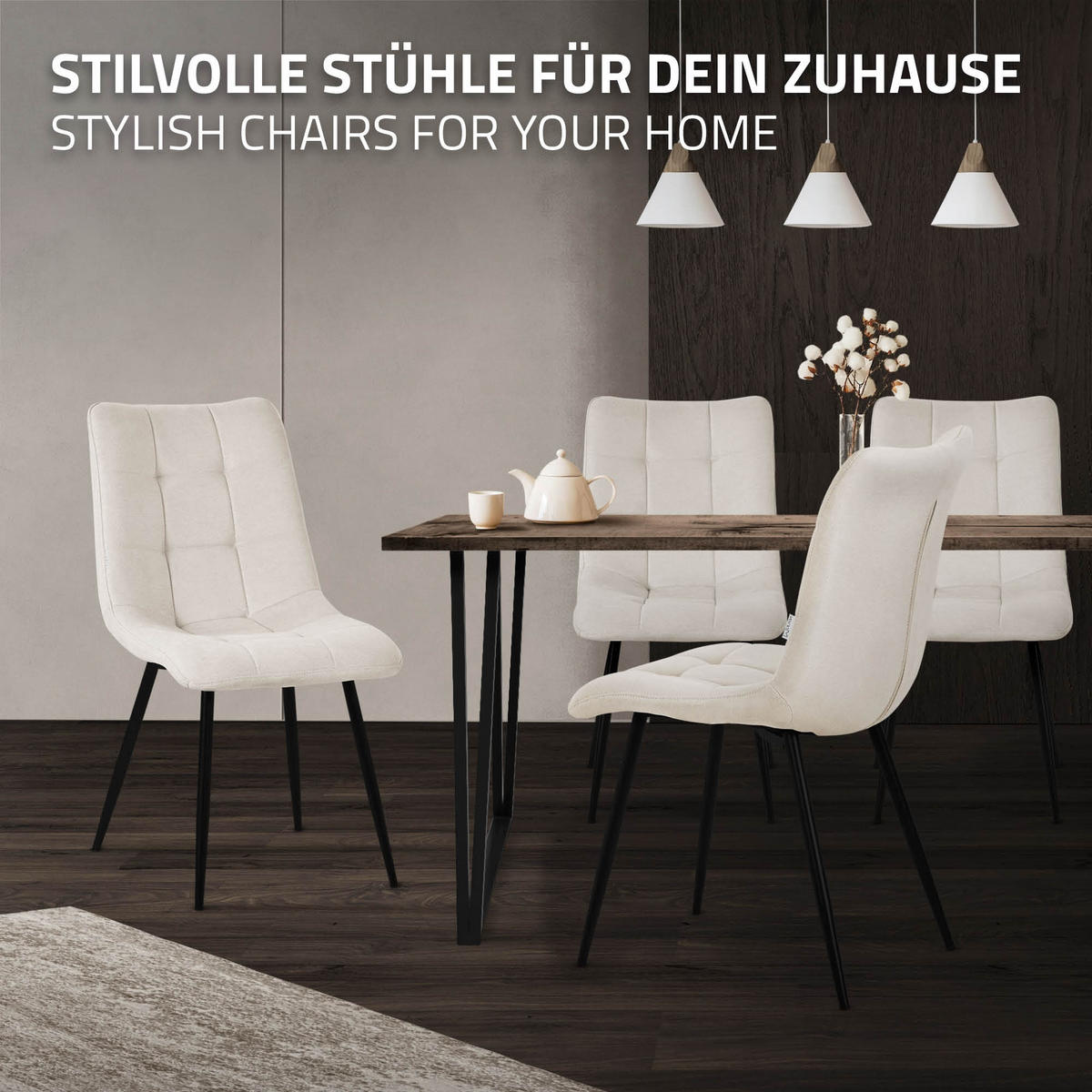 ESSZIMMERSTÜHLE 2ER-SET Beige Stoffbezug - Beige/Schwarz, Textil/Metall (49/89/60.5cm) - ML-DESIGN