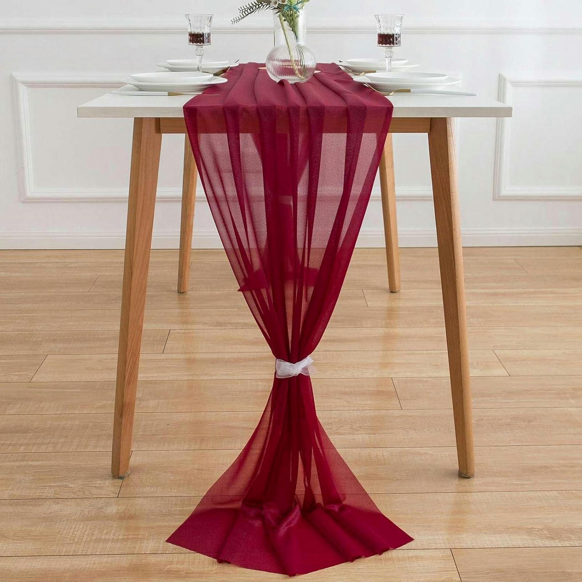 TISCHLÄUFER Chiffon Bordeaux Rot 70 x 300 cm - Bordeaux, Textil (300/70/1.5cm)