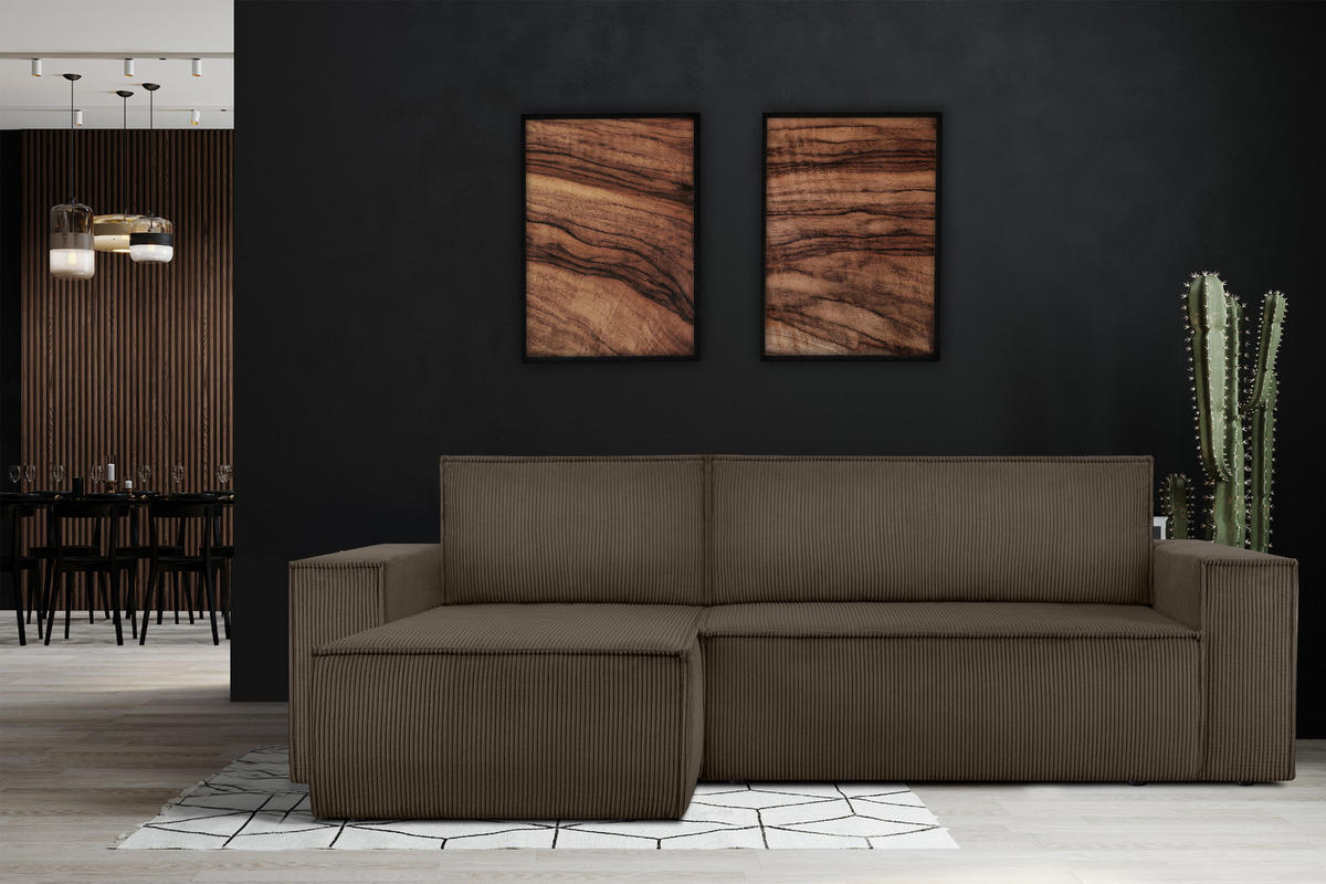 ECKSOFA-LINKS/RECHTS NAPI Schlaffunktion mit Cordbezug, braun - Schwarz/Braun, Textil (262/148cm) - KONSIMO®