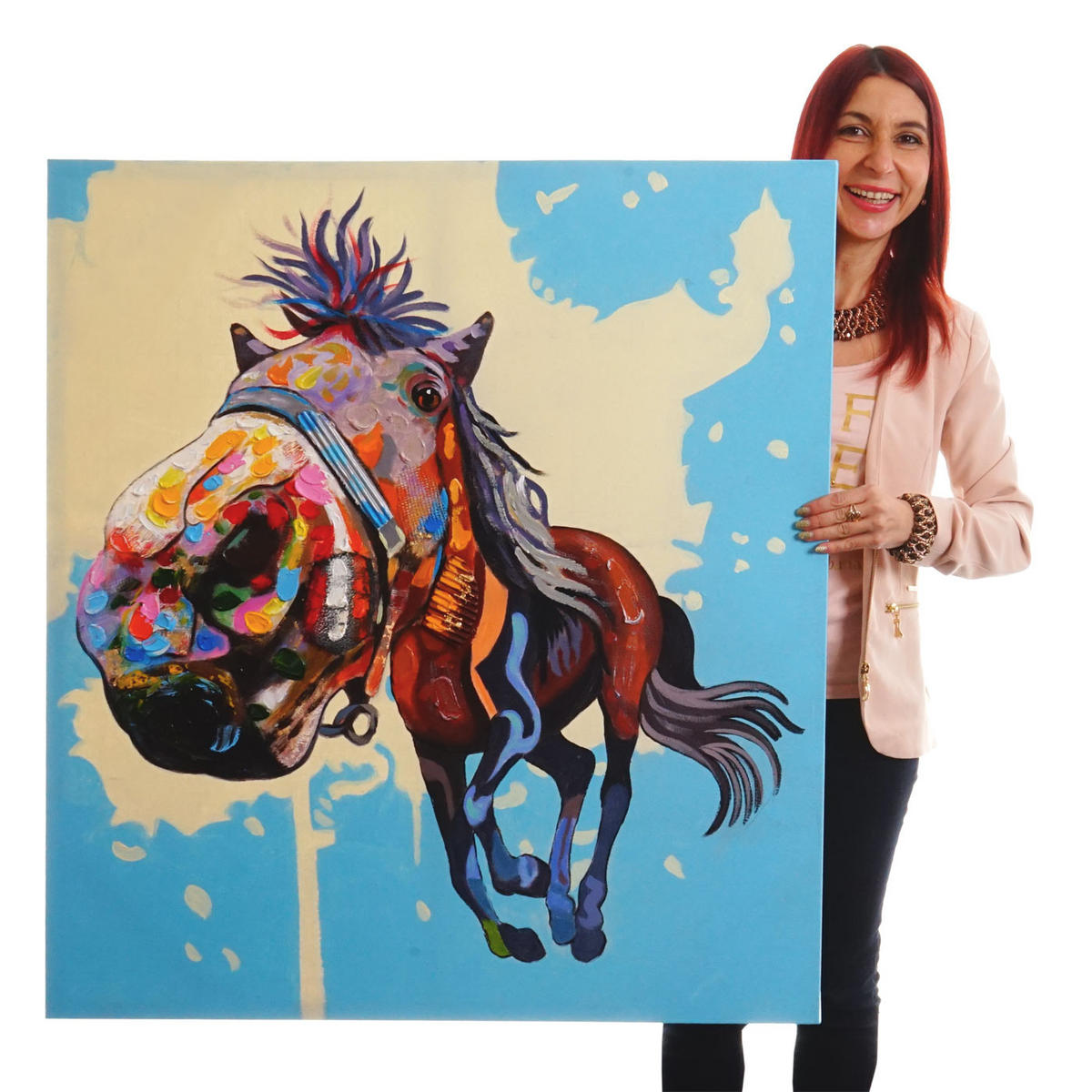 ÖLGEMÄLDE PFERD Mehrfarbig - Multicolor, Textil (90/100cm) - MCW