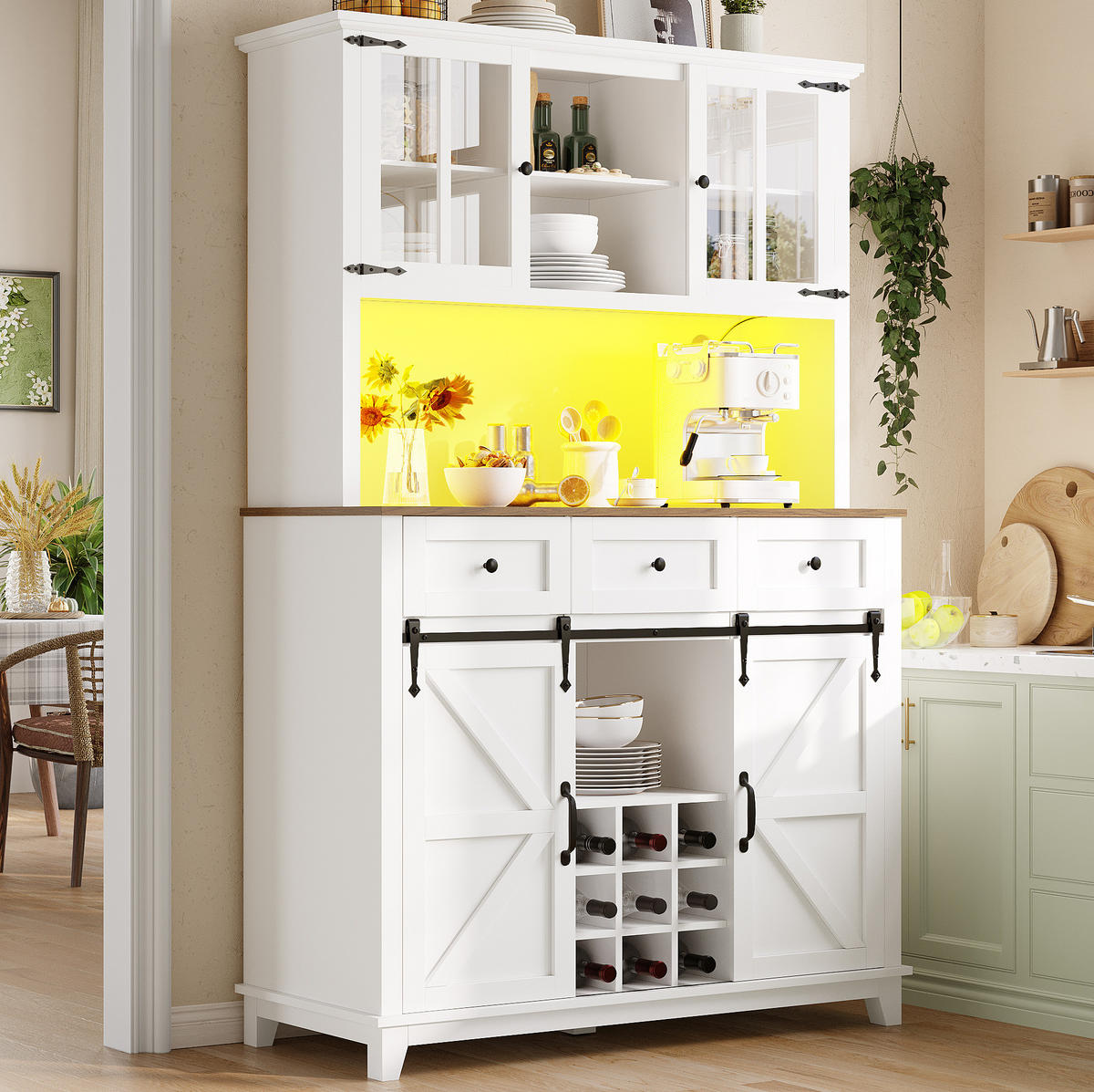 BUFFET 105/38,4/180 cm aus MDF mit LED-Beleuchtung und Schiebetür im Scheunenlook Weiß - Weiß, Holzwerkstoff (105/180/38.4cm) - Modenvie