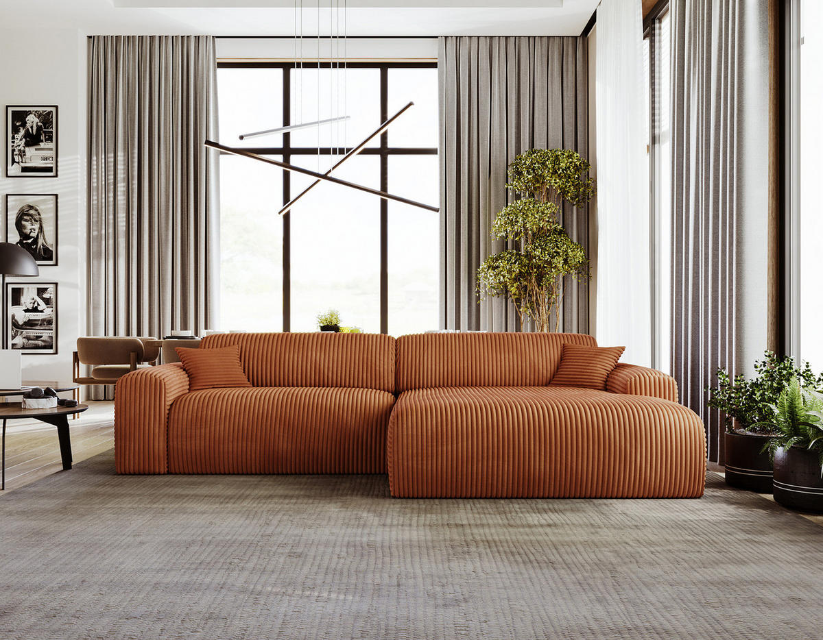 ECKSOFA mit Longchair - Cord - Schwarz/Braun, Kunststoff/Textil (284/178cm) - home24