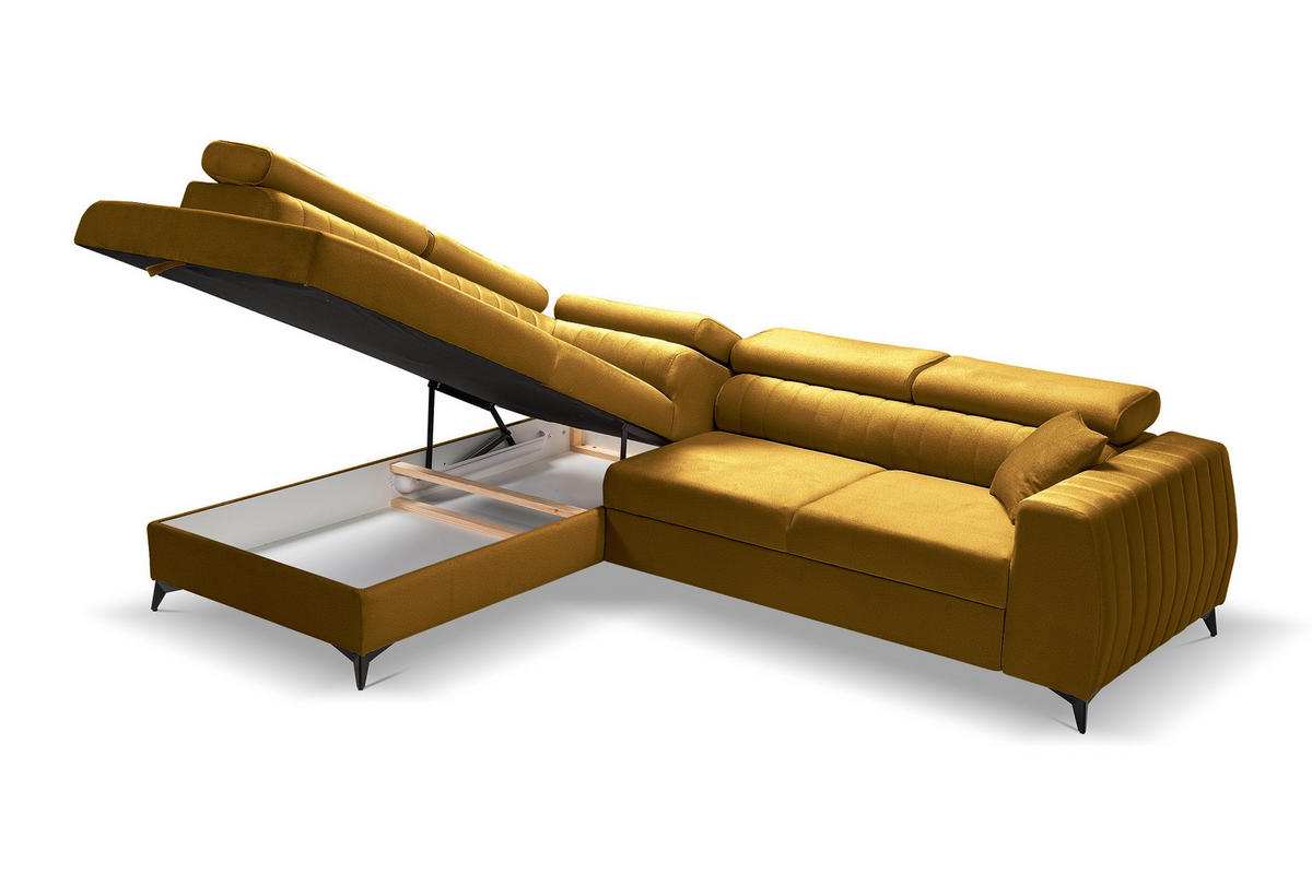 ECKSOFA PIERO L Links mit Schlaffunktion 195x125 Velours Gold - Goldfarben/Schwarz, Holz/Textil (268/203cm) - Muffo
