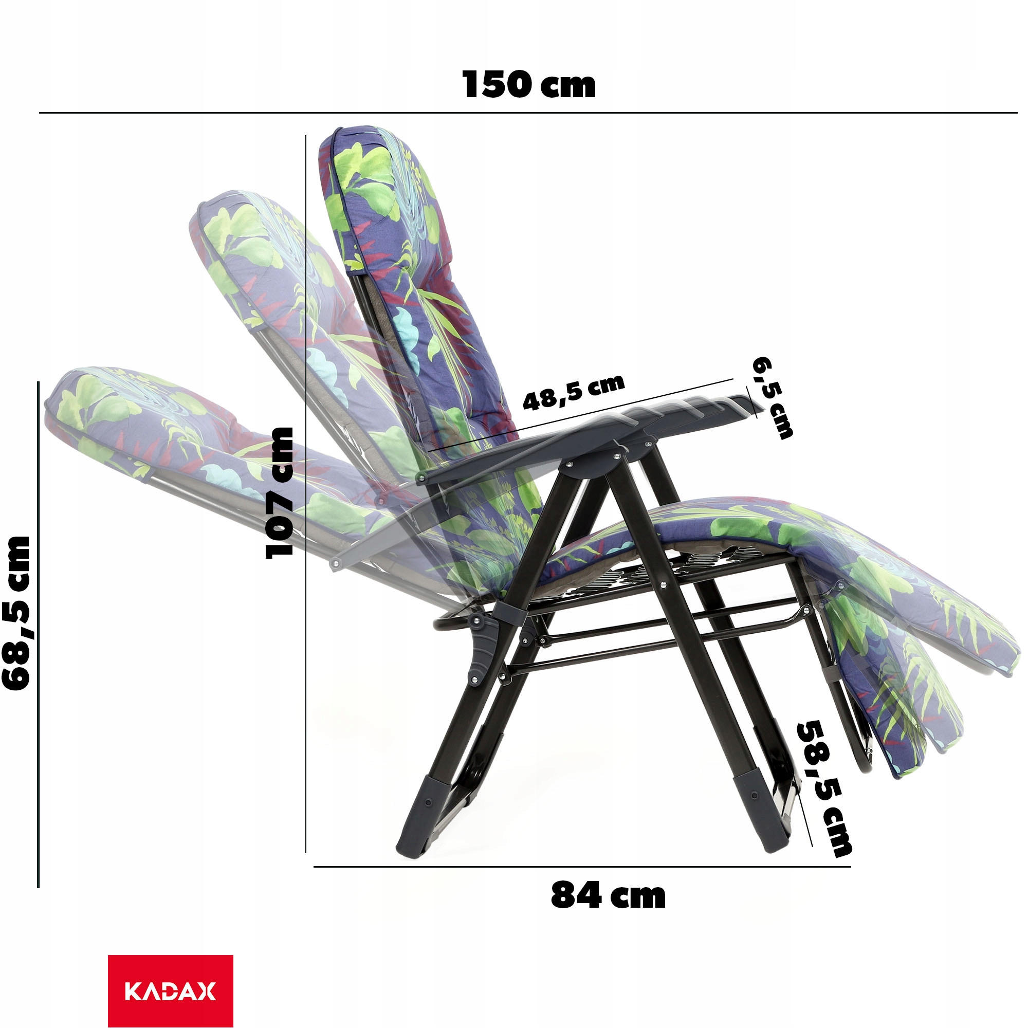 GARTENLIEGE 150 x 68 cm - Blau/Grün, Metall (58/150cm) - KADAX
