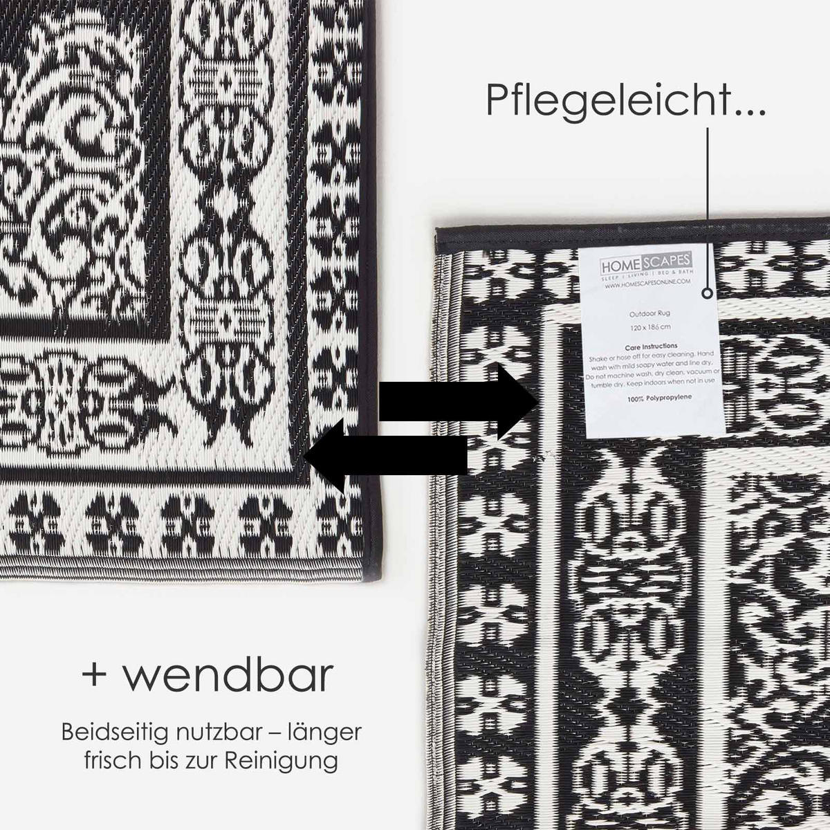 OUTDOORTEPPICH Orientalisch gemustert 120/186 cm - Schwarz, Kunststoff (120/186cm) - Homescapes