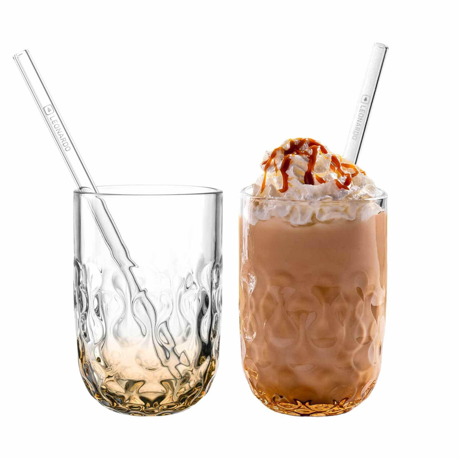 CARAMEL MACCHIATO GLÄSER MIT GLASTRINKHALM (2) Gocce apricot 390 ml 2er Set - Orange, Glas (0.39L) - Leonardo Living