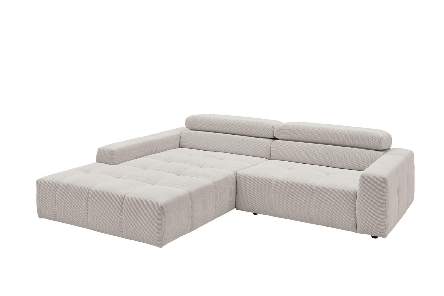 ECKSOFA RENO Silber Cord - Silberfarben/Schwarz, Kunststoff/Textil (258/217cm) - KAWOLA