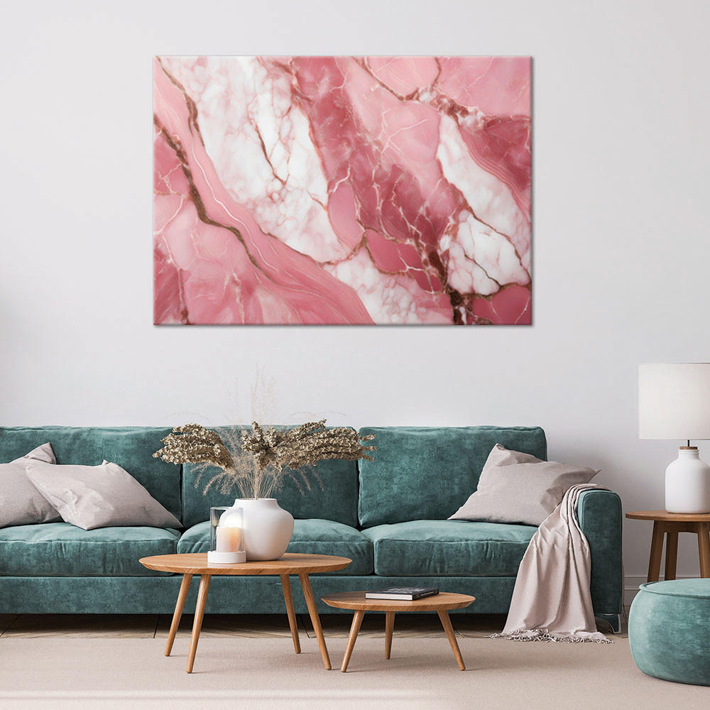 LEINWANDBILD Rosa Marmorstein Goldelemente 100x70cm - Pink, Textil (100/70cm) - Feeby