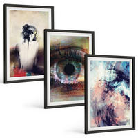 BILDER SET 3er Set - 40x60 cm Schwarzer Rahmen - Porträt einer Frau mit abstrakten Emotionen - Schwarz, Kunststoff (40/60cm) - TULUP