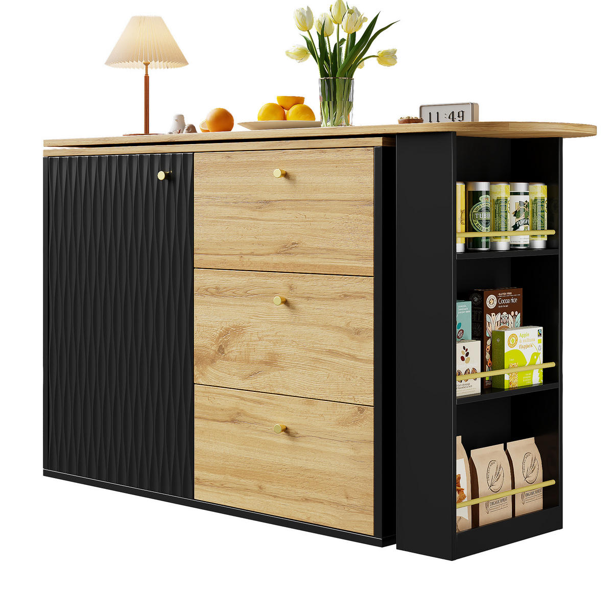 BARTISCH 138-204/39/104 cm in Schwarz mit Stauraum und drehbarer Ausziehfunktion - Schwarz, Holzwerkstoff (39/204/104cm) - BEAOK